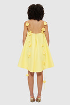 Backless Spaghetti Strap 3D Floral Applique Tie Strap Babydoll Mini Dress