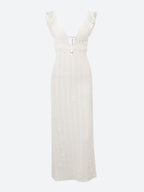Plunging V-Neck Ruffled Strap Keyhole Cutout Textured Maxi Dress