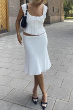 Lace Neck Tank Top Fishtail Skirt Suits