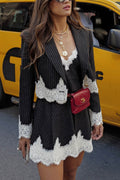 Lace Patchwork Striped Cami Dress Blazer Two-piece Outfits
