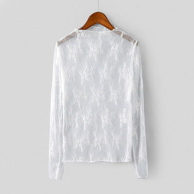 Lace Net Dress Bottoming Shirt Long Sleeve All Match Lace See Through Bottoming Shirt
