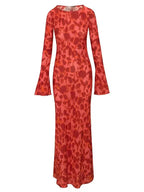 Zebra Print Bell Sleeve Mock Neck Maxi Dress