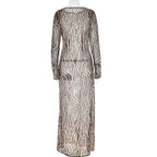 Zebra Print Bell Sleeve Mock Neck Maxi Dress