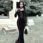 Velvet Brocade Panel Strapless Pointed Bust Mermaid Maxi Gown