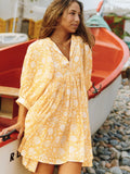 Floral Print Empire Waist V-Neck Three Quarter Sleeve Babydoll Mini Dress