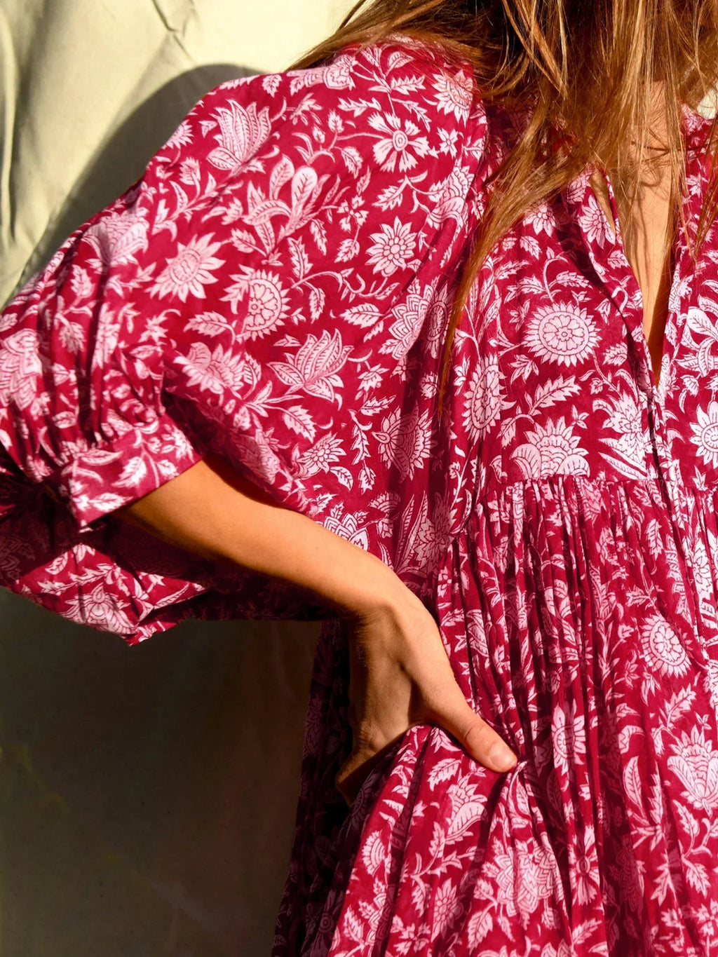 Floral Print Empire Waist V-Neck Three Quarter Sleeve Babydoll Mini Dress