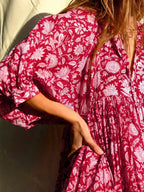 Floral Print Empire Waist V-Neck Three Quarter Sleeve Babydoll Mini Dress