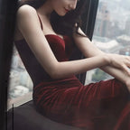 Velvet Corset Bustier Sweetheart Neck Wide Strap Bodycon Midi Dress