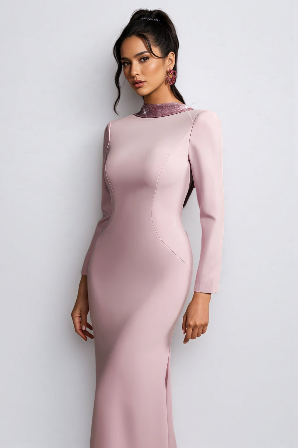 Taryke Backless Rhinestone Flower Maxi Dress