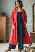 Lapel Tie-up Cotton Linen Dress