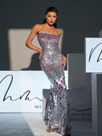 Strapless Sequin High Split Bodycon Maxi Gown