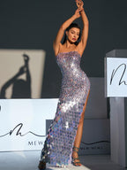 Strapless Sequin High Split Bodycon Maxi Gown