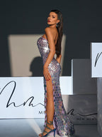 Strapless Sequin High Split Bodycon Maxi Gown