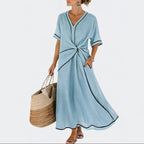 Lauren - Women's V-Neck Knot Front Midi Dress