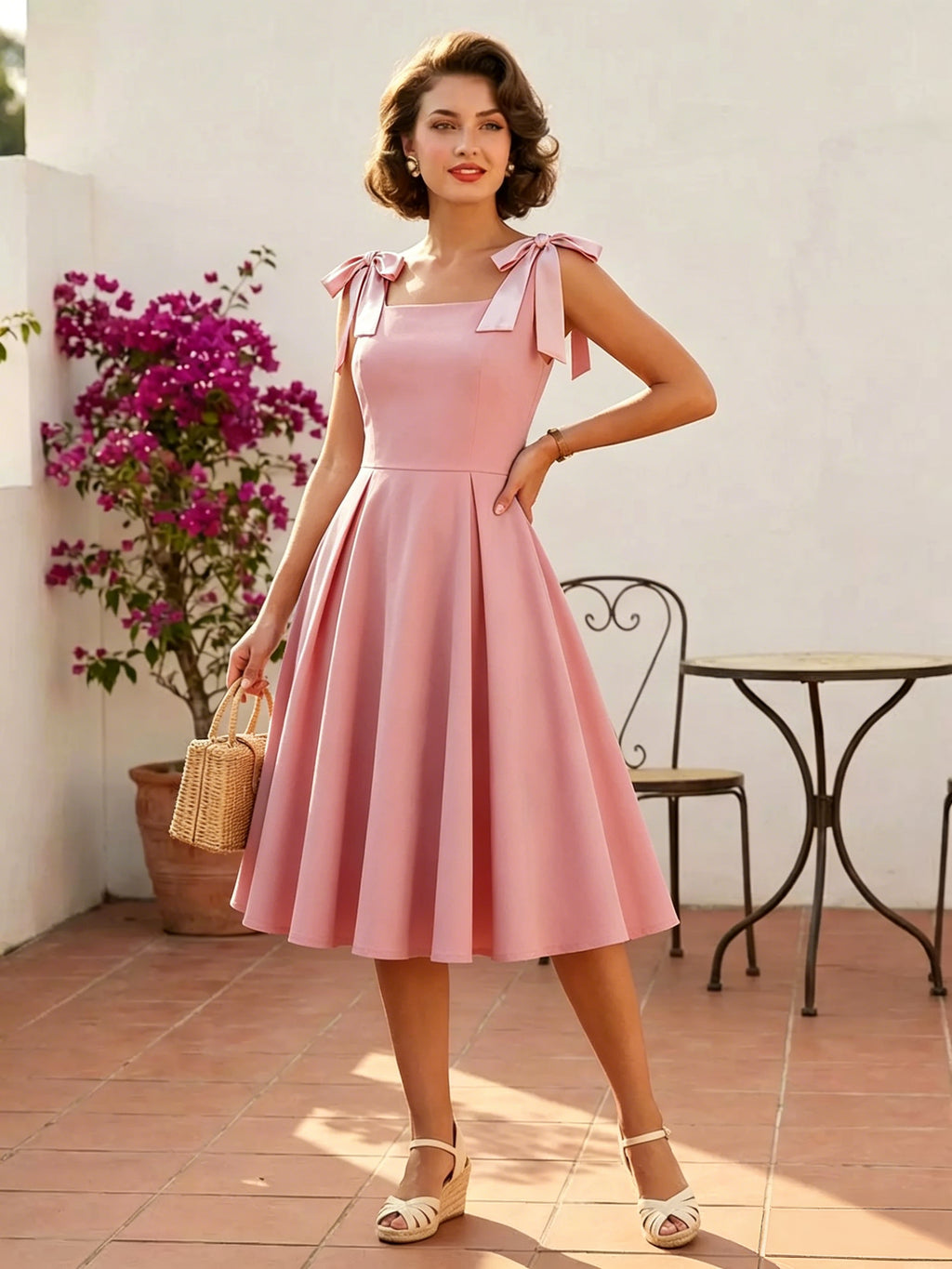 Vintage 1950s Swing Cocktail Dress Women Sleeveless Retro Dress