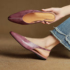 Leather Pointed Toe Slingback Flats