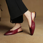 Leather Pointed Toe Slingback Flats