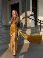 Leilani Corset Split Maxi Dress In Gold