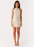 Halter High Neck Beaded Sequin Floral Embellished Mini Dress