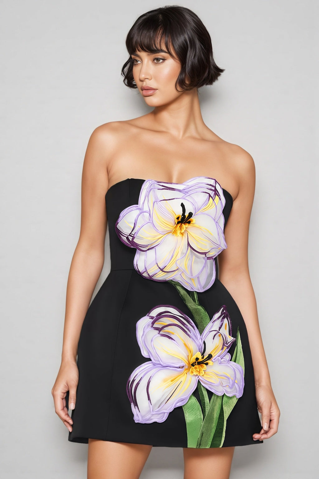 Fennl Black Floral Bustier Mini Dress