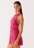 Halter High Neck Beaded Sequin Floral Embellished Mini Dress