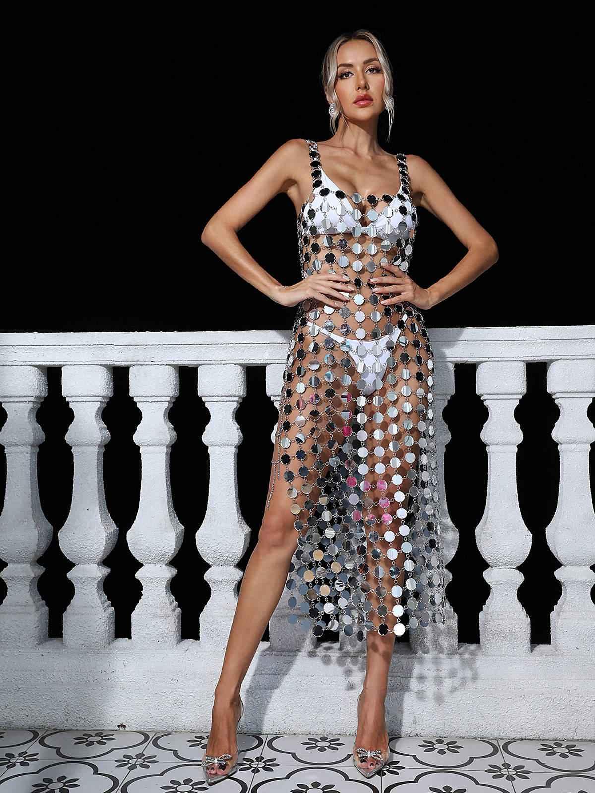 Leonora Chainmail Split Midi Dress