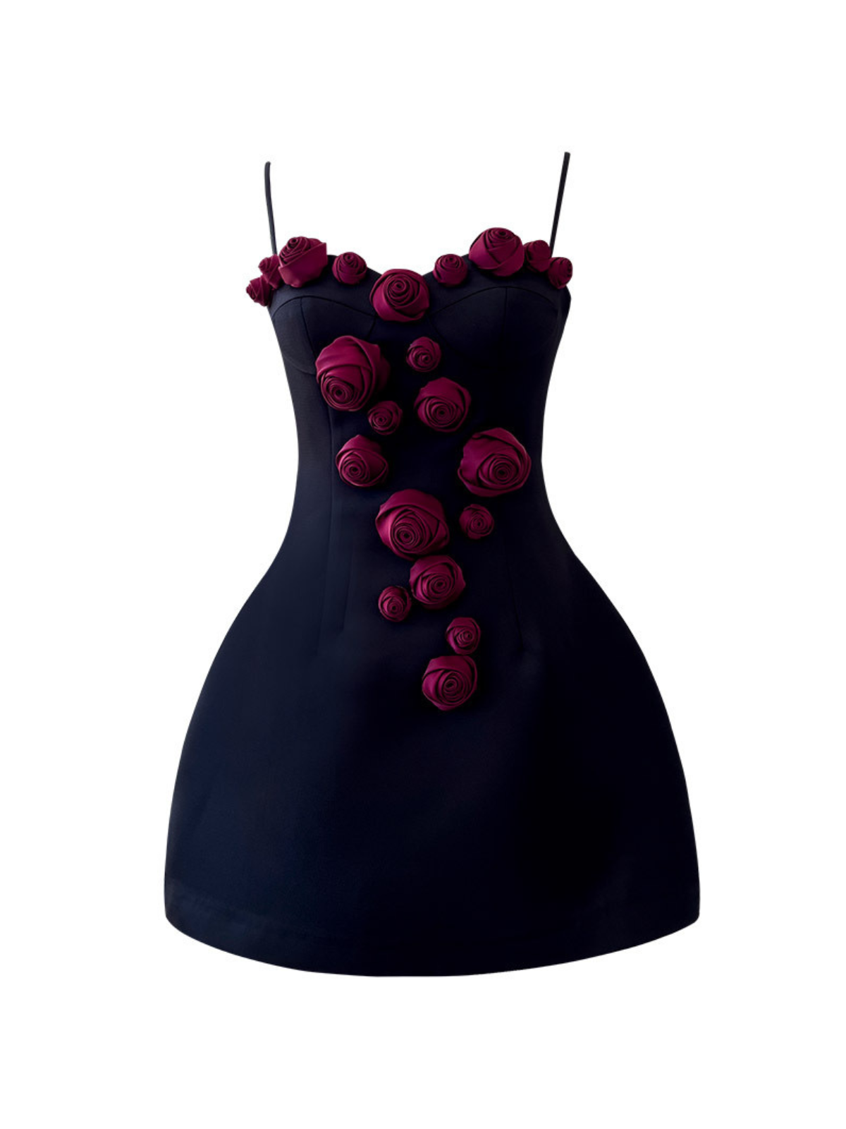 3D Floral Appliqué Bustier Spaghetti Strap Fit and Flare Mini Dress
