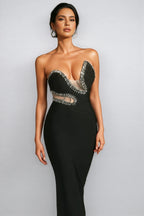 Zephil Strapless Crystal Bandage Maxi Dress
