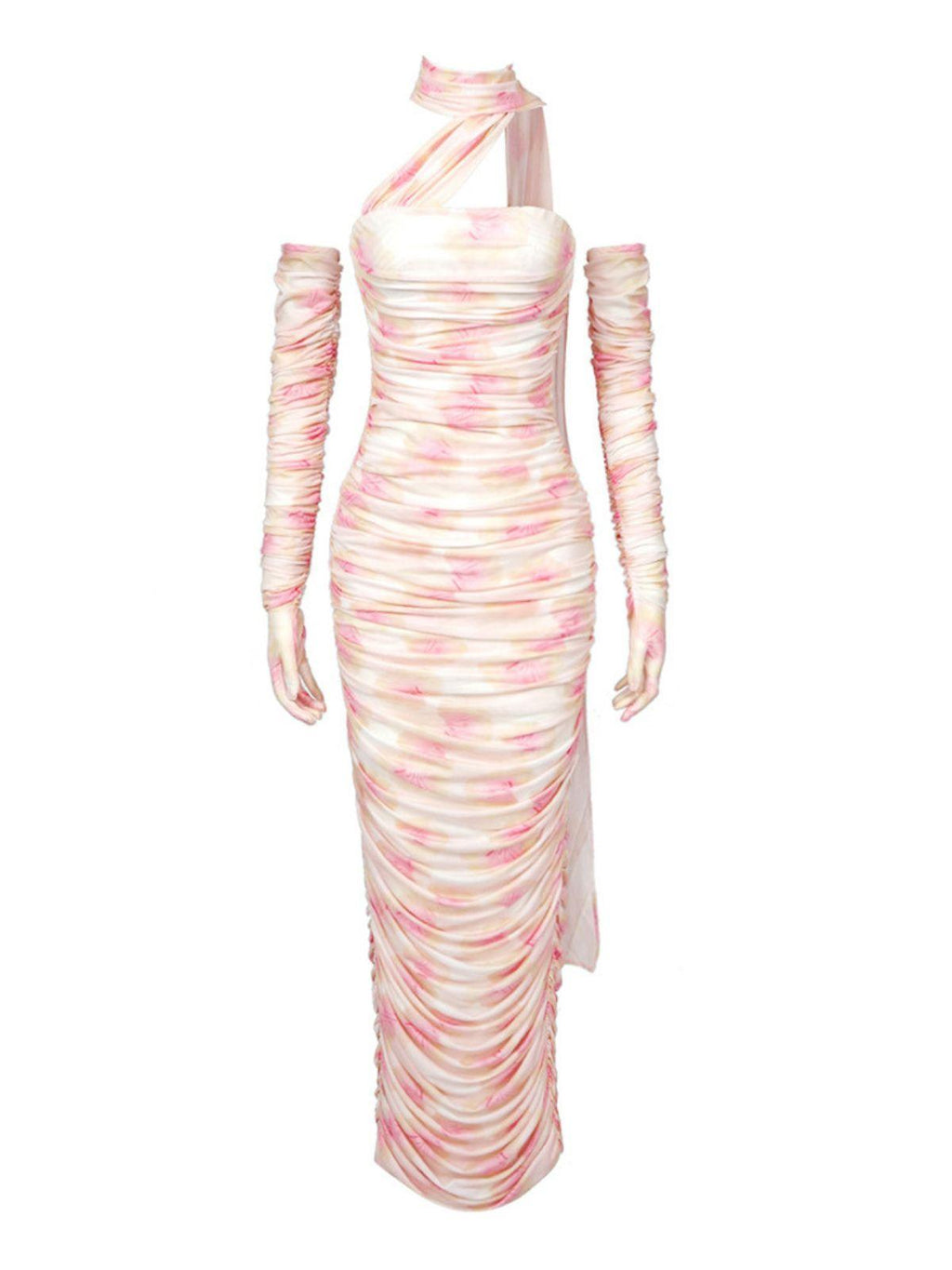 Livana Floral Mesh Maxi Dress With Gloves