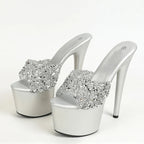 Black Red High Heel Sequined PVC Transparent Peep Toe High Heel