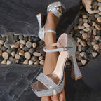 Elegant  Women Wedding Banquet Summer Crystal Rhinestone High Heel