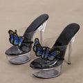 High Quality Handwork Embroidery Butterfly Transparent Platform High Heel