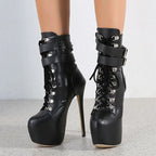 Bold  Sexy Buckle Strap Extreme High Heel Platform Boots High Heel