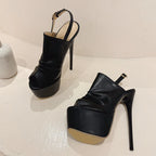 Summer Cozy Pleated Leather Super High Heel Peep Toe High Heel