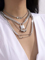 Lock and Key Safety Pin Necklace Set