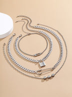 Lock and Key Safety Pin Necklace Set