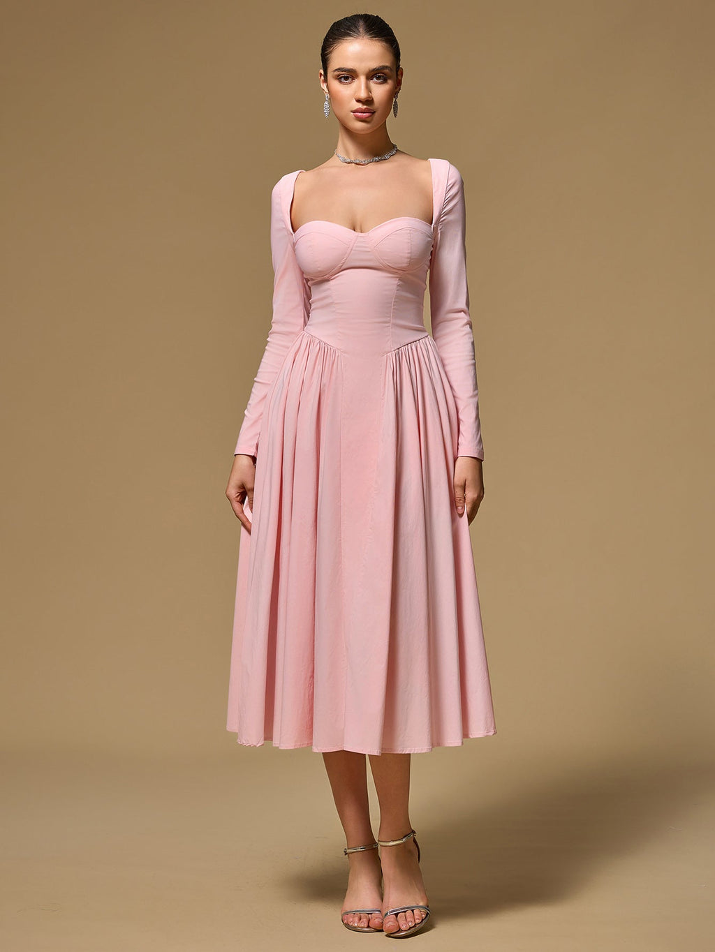 Long Sleeve Tie Back A-Line Dress