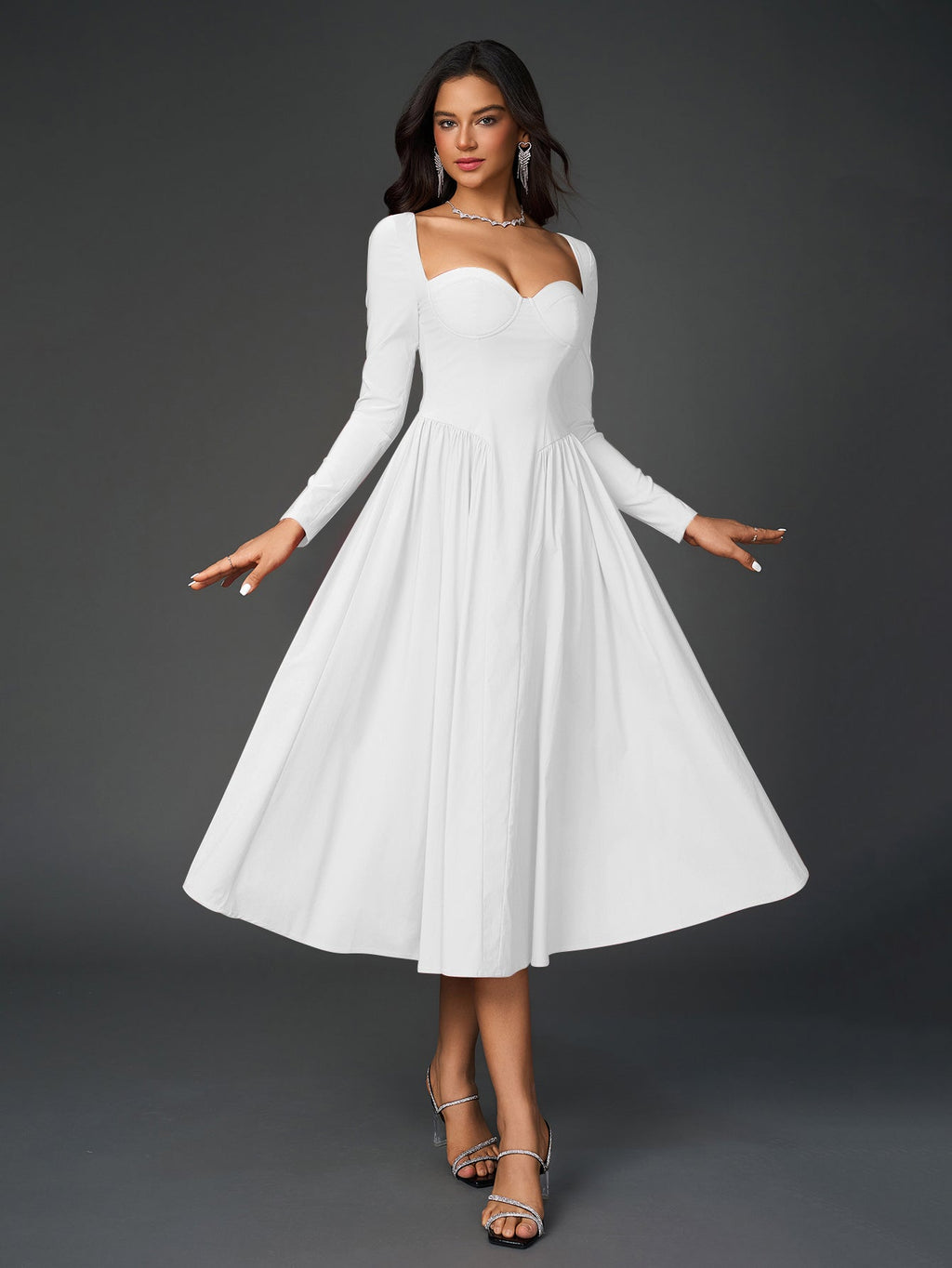 Long Sleeve Tie Back A-Line Dress