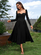 Long Sleeve Tie Back A-Line Dress