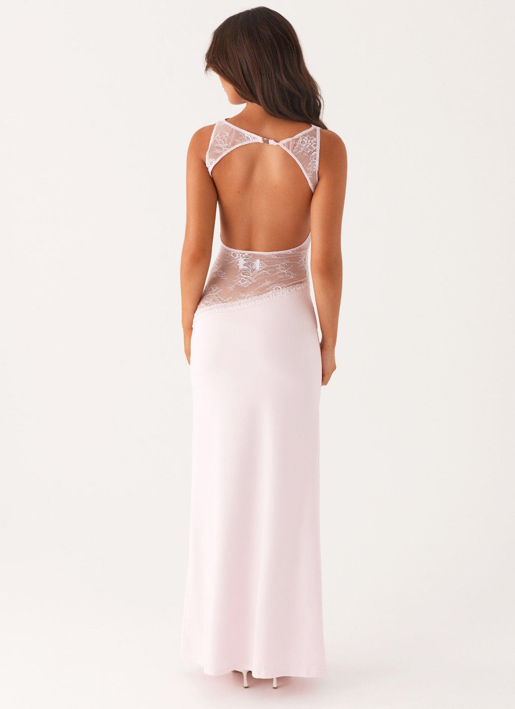 Boat Neck Sleeveless Lace Waist Cut Out Column Maxi Dress