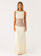Boat Neck Sleeveless Lace Waist Cut Out Column Maxi Dress