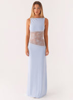 Boat Neck Sleeveless Lace Waist Cut Out Column Maxi Dress