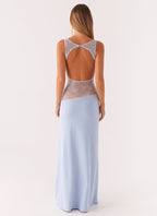 Boat Neck Sleeveless Lace Waist Cut Out Column Maxi Dress
