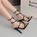 Luxury Colorful Pearl Decoration Peep Toe Buckle Strap 11Cm Thin High Heel High Heel