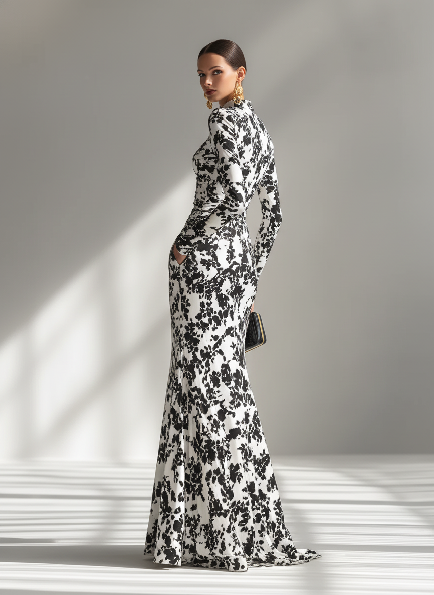 | Black and White Wrap Dress