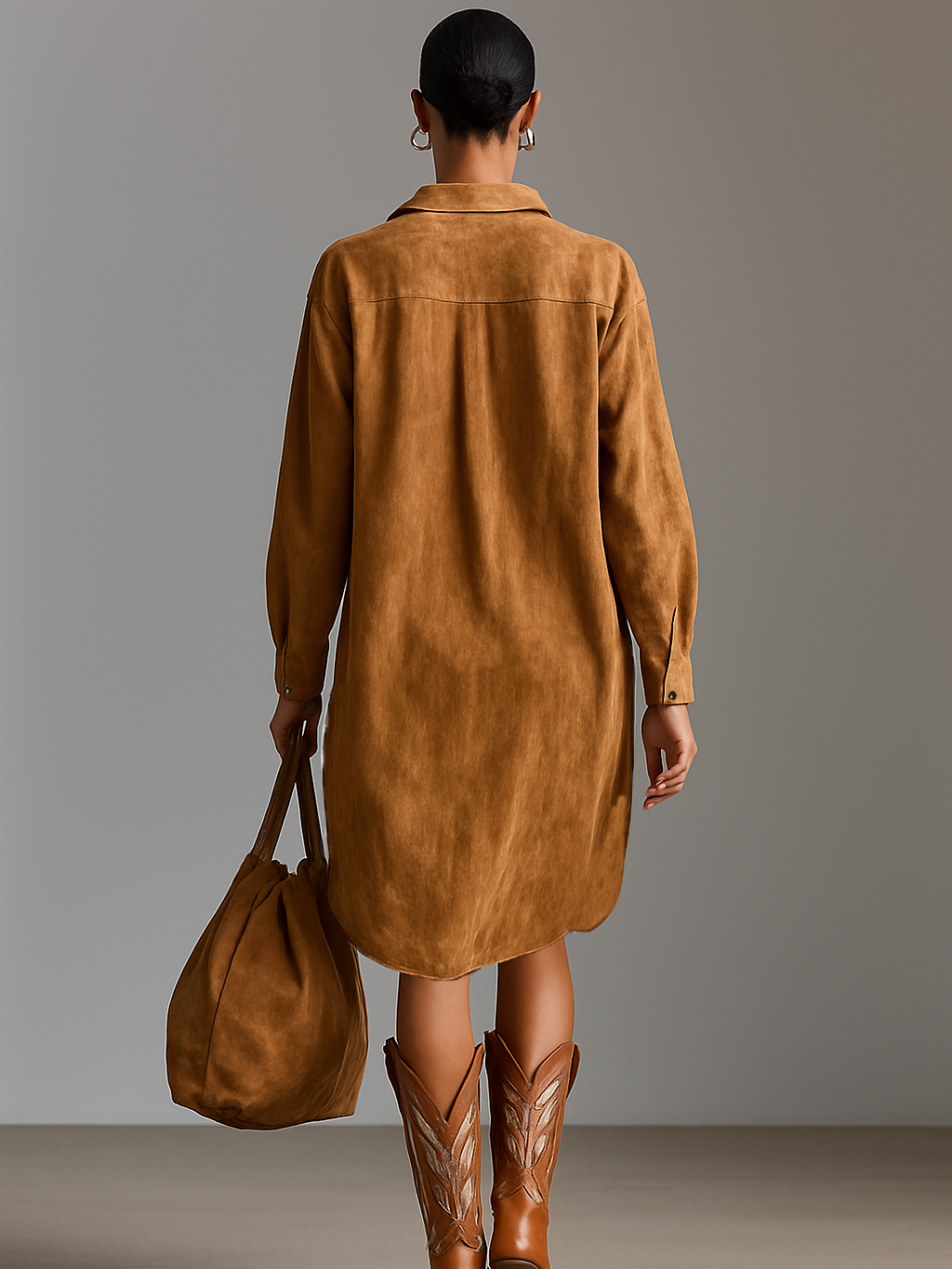 Lydia | V-Neck Suede Midi Dress