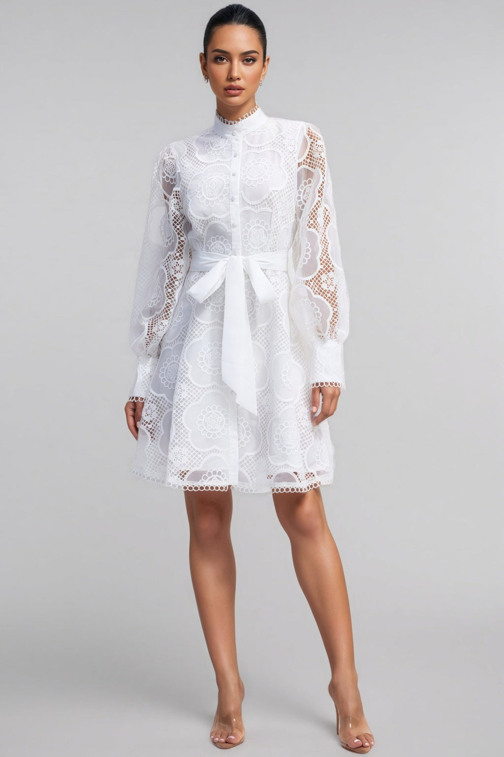 Joanna Floral Lace Lantern Sleeve Mini Dress