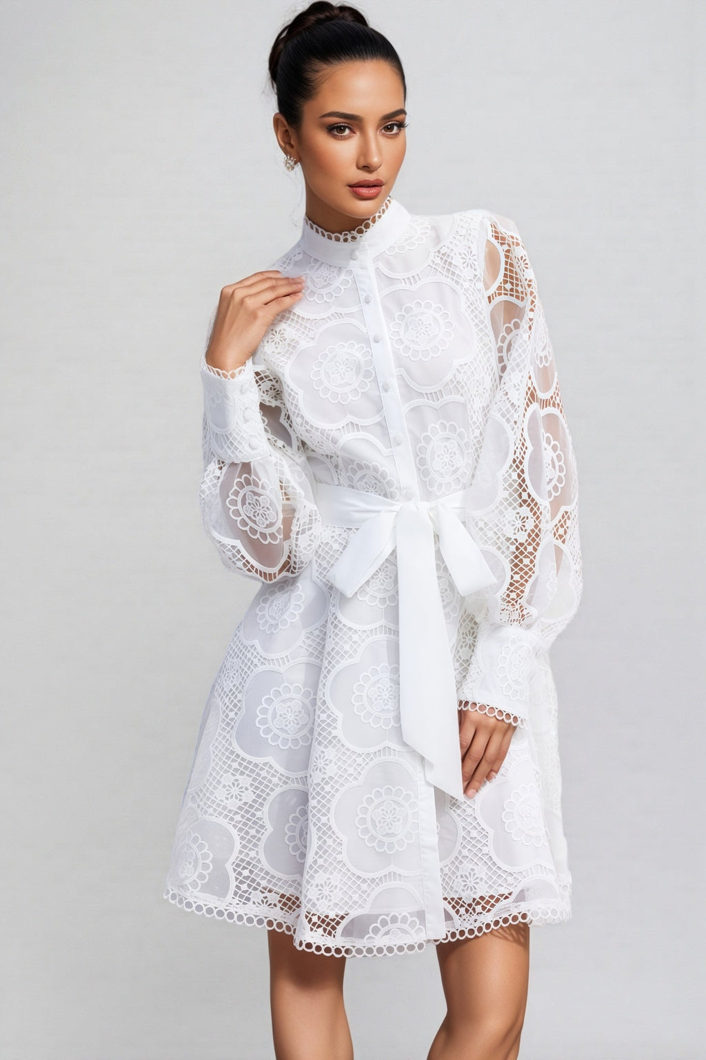 Joanna Floral Lace Lantern Sleeve Mini Dress