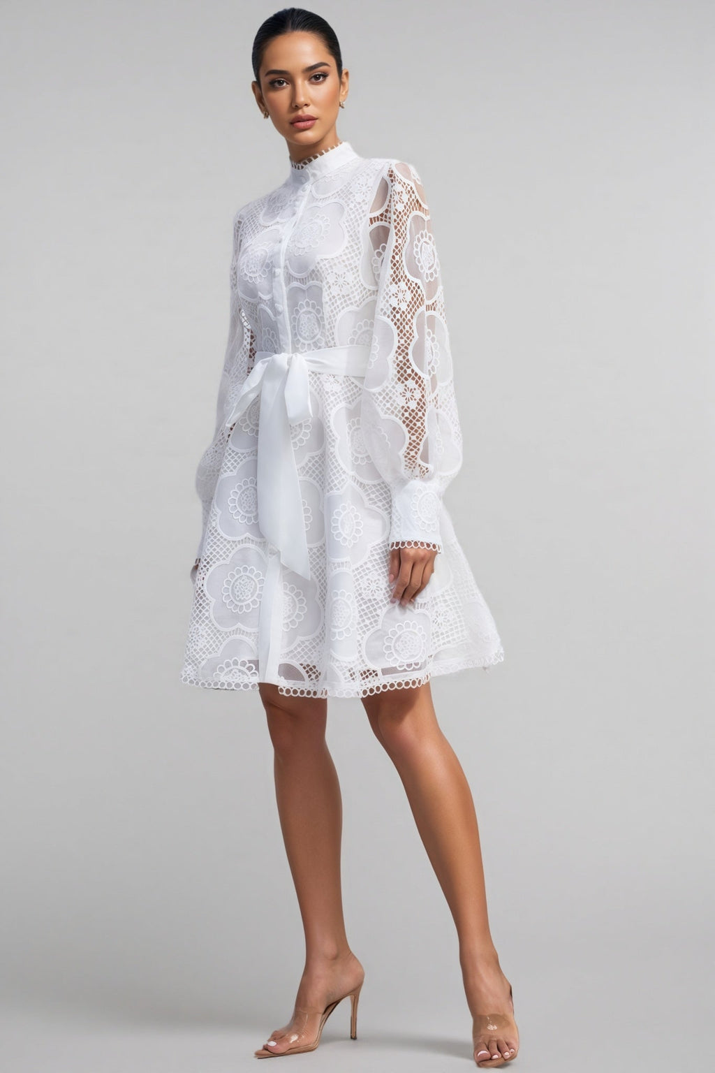 Joanna Floral Lace Lantern Sleeve Mini Dress