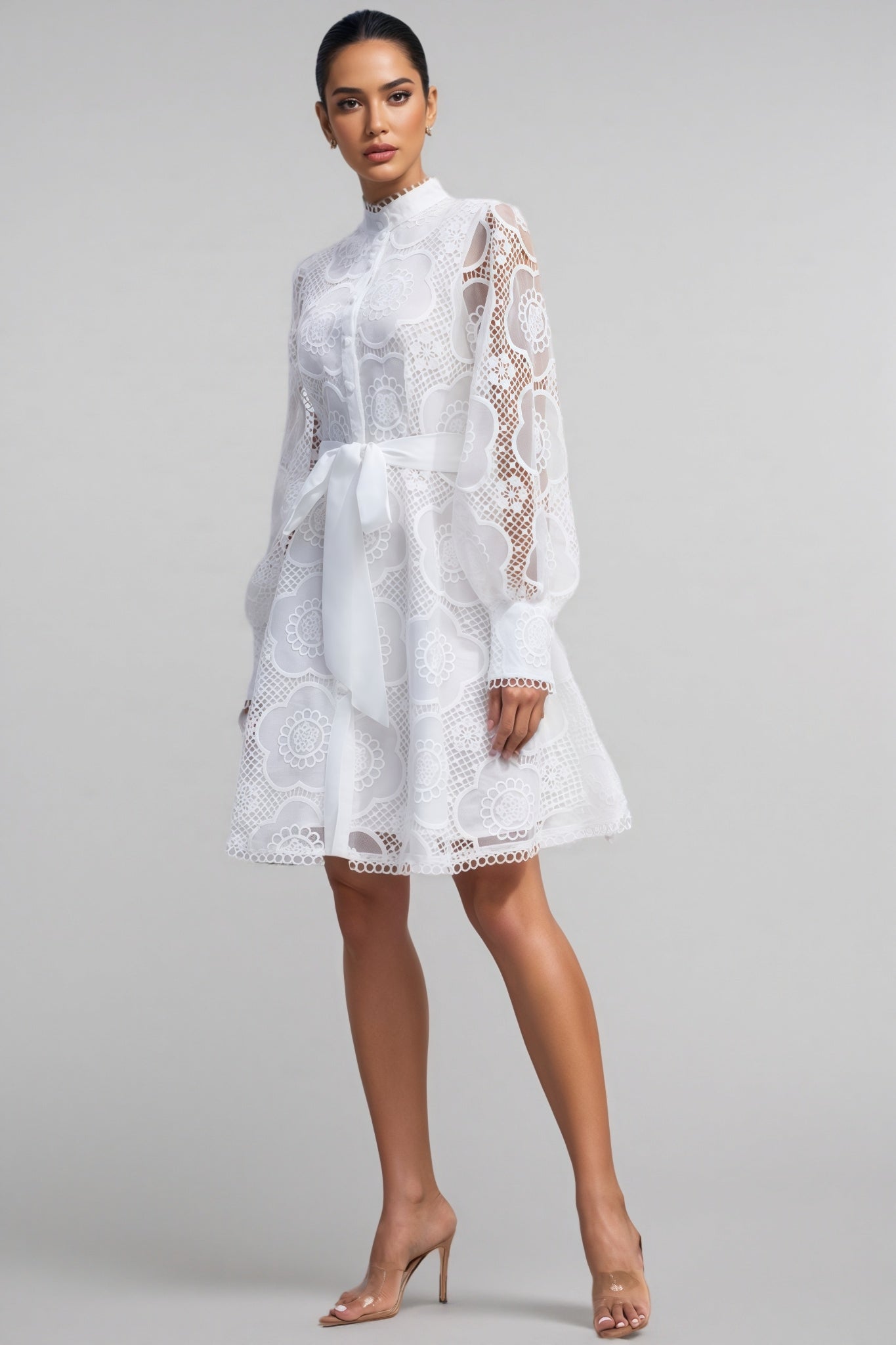Joanna Floral Lace Lantern Sleeve Mini Dress
